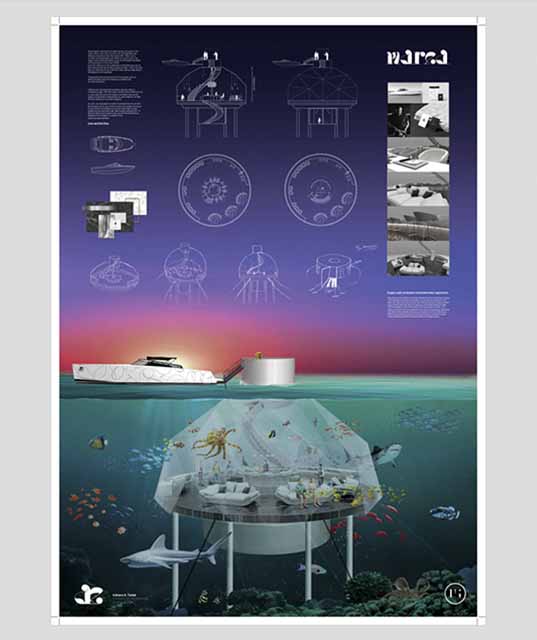 underwater sushi bar proyecto diseño 3d